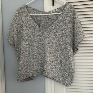 Madewell Ellendale Heather Gray V-Neck Short Sleeve cotton/linen sweater